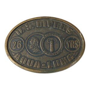 Vintage U.S. Divers Aqua-Lung Solid Brass Belt Buckle 26 Years Santa Ana CA Scub